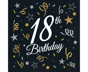 18th Birthday birthday napkins 33 cm, black, 20 pcs