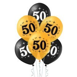 A set of balloons for 50th birthday, black and gold, 30cm, 10pcs