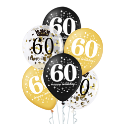 A set of balloons for 60th birthday, black and gold, 30 cm, 6 pcs.