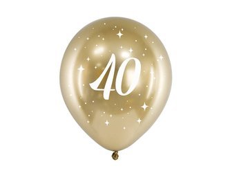 Balloons Glossy 40 Birthday, Golden Chrome, 30cm, 6 pcs