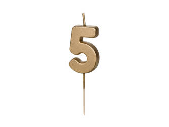 Birthday candle 5, gold, 5,5cm