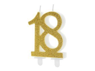 Birthday candle number 18, gold, 7.5 cm