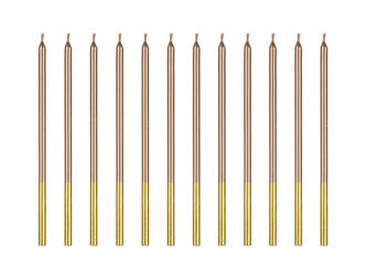 Birthday candles, smooth, rose gold, 14 cm, 12 pcs.