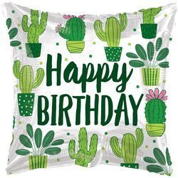 Eco balloon Foil pillow, Happy Birthday cacti 46 cm