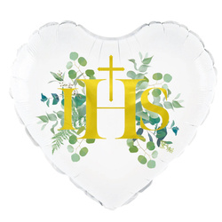 First Holy Communion IHS foil balloon, eucalyptus 45 cm