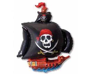 Foil Balloon, Black Pirate Ship, 70 cm