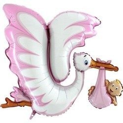 Foil Balloon - Pink Stork for Baby Shower 135 cm