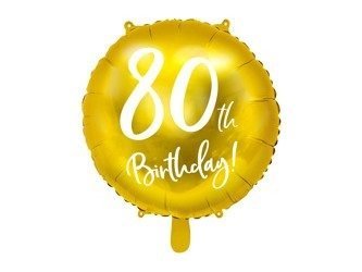 Foil balloon 80th Birthday, gold, 45 cm diameter