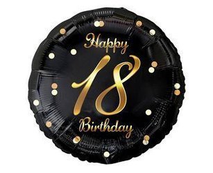 Foil balloon Happy 18 Birthday, black golden print, 18 '