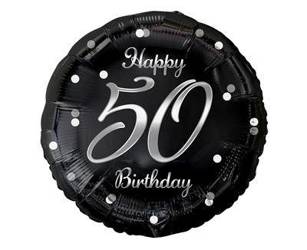 Foil balloon Happy 50 Birthday, black silver print, 46 cm