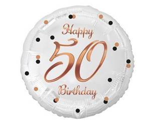 Foil balloon Happy 50 Birthday, white, Pink-gold printing, 18 '