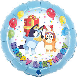 Foil balloon Happy Birthday, Bluey Blue round, 46 cm
