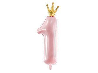 Foil balloon digit 1 with crown, bright pink, 90cm