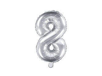 Foil balloon digit 8, 35cm, silver