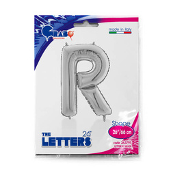 Foil balloon letter R, 66cm, silver