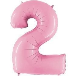 Foil balloon number 2, powder pink, 102cm Grabo