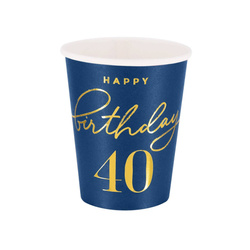 Happy Birthday cups 40, navy blue 220ml 6 pcs.
