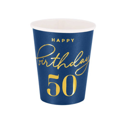 Happy Birthday cups 50, navy blue 220ml 6 pcs.