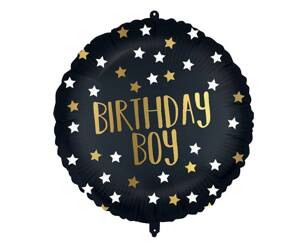 Round foil balloon "Birthday Boy" in black and gold, 46cm