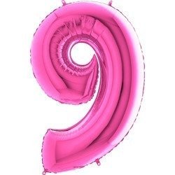 The foil balloon numeral 9 Fuchsia Purple - 102 cm Grabo