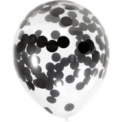 Transparent balloons with black confetti 30cm, 100 pcs.