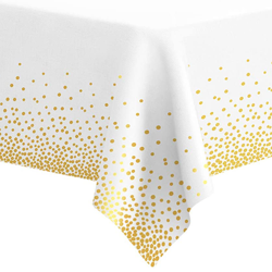 White tablecloth in gold confetti 137x274cm