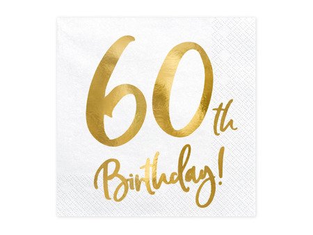 '60th Birthday' napkins for 60th birthday, white, 33x33cm (1 op. / 20 pcs)