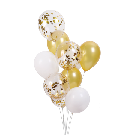 A set of balloons white gold from confetti mix, 30cm, 10 pcs.