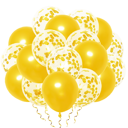 A set of gold balloons with confetti, 20 pieces