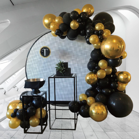Balloon garland, black, gold set