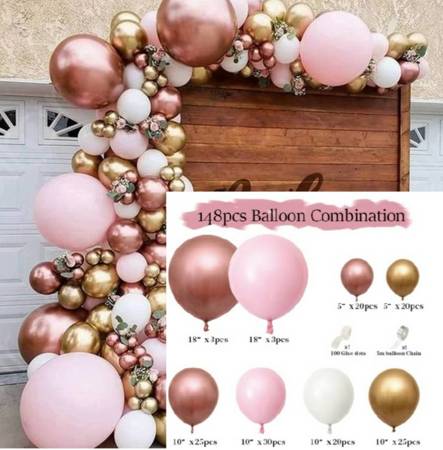 Balloon garland, pink and gold set