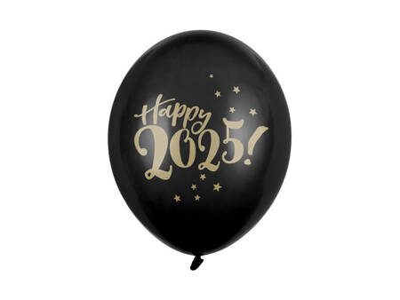 Balloons 30 cm, Happy 2025, Pastel Black (1 pack / 6 pcs)