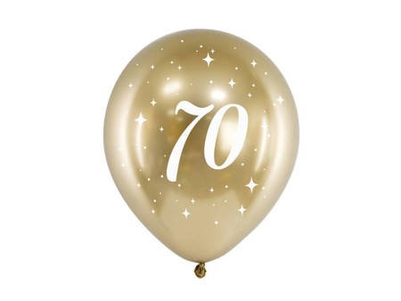 Balloons Glossy 70 Birthday, Golden Chrome, 30cm, 6 pcs