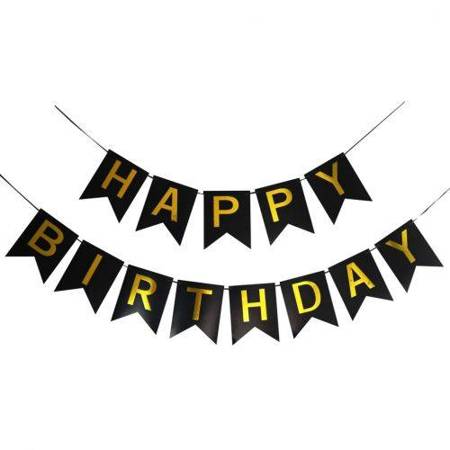 Birthday Garland Happy Birthday black, gold inscription, 15 cm