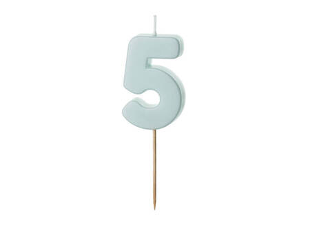 Birthday candle 5, bright blue, 5,5cm