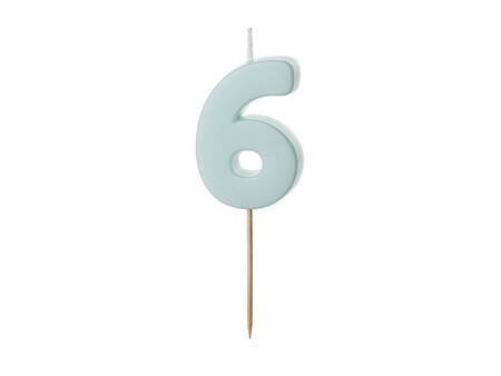 Birthday candle 6, bright blue, 5,5cm