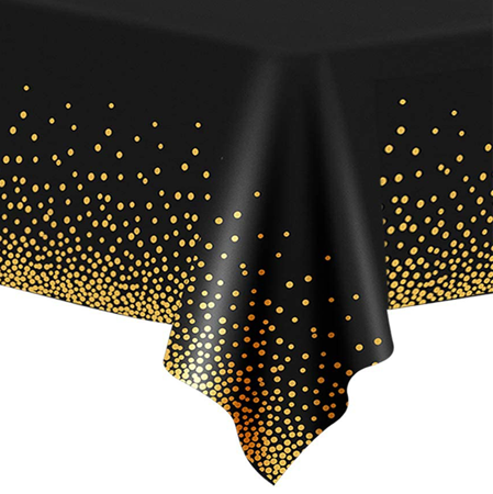 Black tablecloth in gold confetti 137x274cm