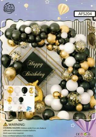 Black, white and gold balloon garland, 83 pcs.