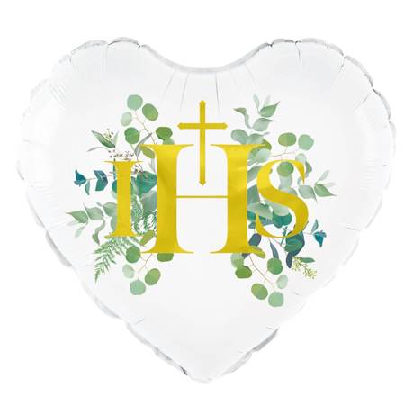 First Holy Communion IHS foil balloon, eucalyptus 45 cm