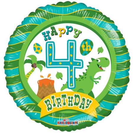 Foil Balloon Happy Birthday 4 Birthday Dinosaurs 46 cm