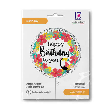 Foil Balloon - Happy birthday tropical round 46 cm