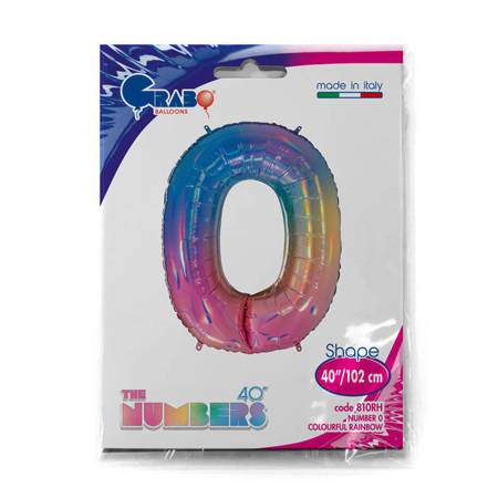 Foil Balloon Number 0, Colorful rainbow 102 cm Grabo