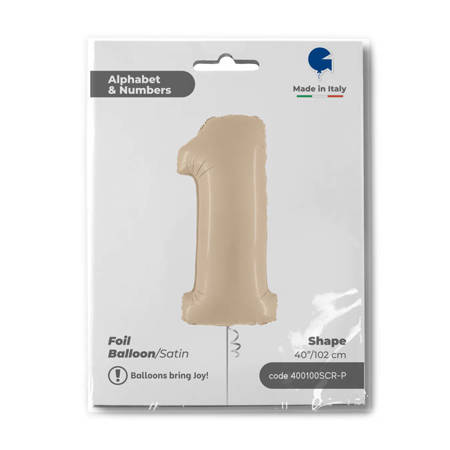 Foil Balloon Number 1, Cream Satin 66cm Grabo