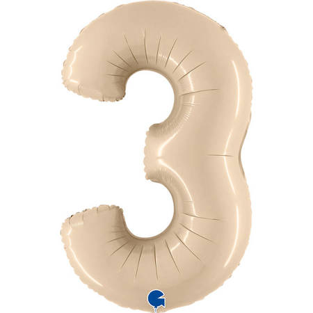 Foil Balloon Number 3, Cream Satin 66cm Grabo