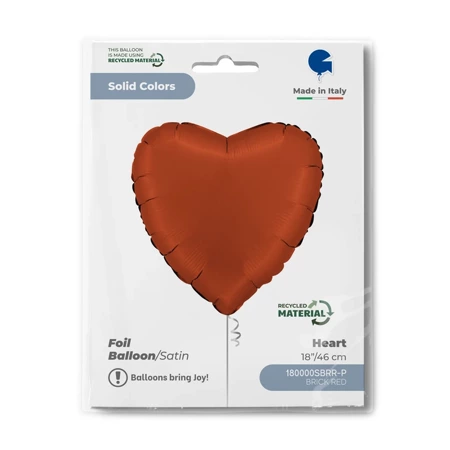 Foil Balloon - Satin Red Brick, heart 46 cm, Grabo