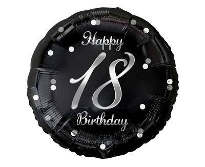 Foil balloon Happy 18 Birthday, black silver print, 46 cm