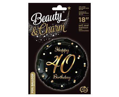 Foil balloon Happy 40 Birthday, black golden print, 46 cm