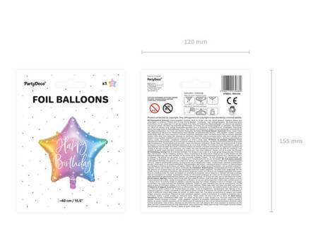 Foil balloon Happy Birthday! Colorful star 40 cm