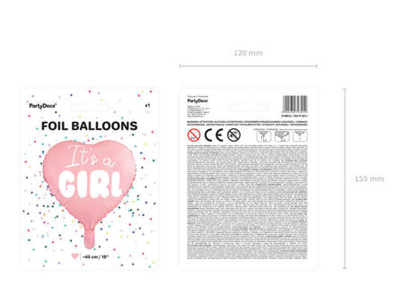 Foil balloon Heart Pink - It's a girl, 45cm