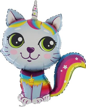 Foil balloon Kitten with a horn, blue, 76cm